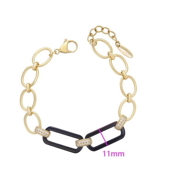 Paperclip Chain Bracelet 14k Gold Plated w/ Cubic Zirconia - Picture 6 of 10